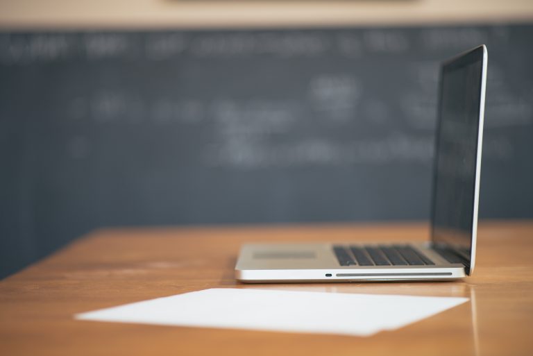Laptop workspace for checking analytics and publishing performance.